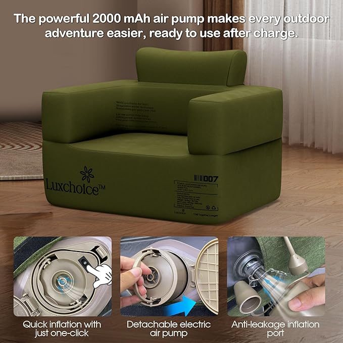 Inflatable Couch Premium Oxford Cloth Inflatable Sofa with Built-in Pump Rechargeable Portable Blow Up Couch for Camping Outdoor Travel Home Guests Backyard Patio | Durable Fabric, Easy Inflation, Waterproof, Puncture Resistant, Luxury Stylish
