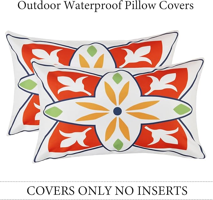 Pyonic Outdoor Waterproof Throw Pillow Covers for Patio Furniture Decorative Boho Pillow Covers 12x20 Floral Printed for Patio Tent Couch Garden Set of 4,Orange