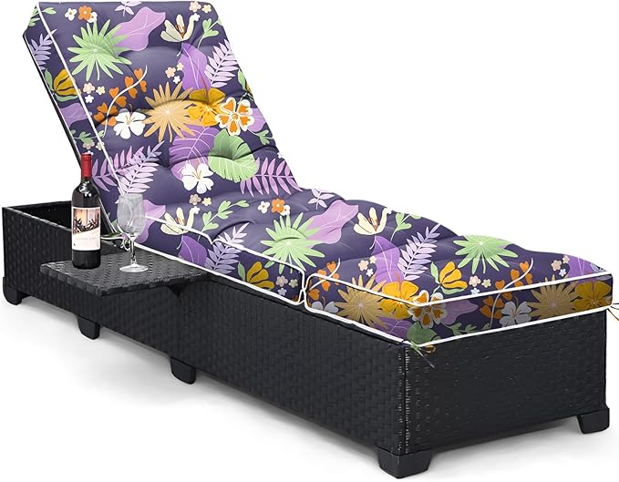 Outdoor Chaise Lounge Chair Cushion, Waterproof Non-Slip Patio Chaise Lounge Cushions for Outdoor Furniture, Thickened Pool Lounger Chair Cushion, 76.4 x 22.8 x 4.7 Inches, Purple Floral Leaf