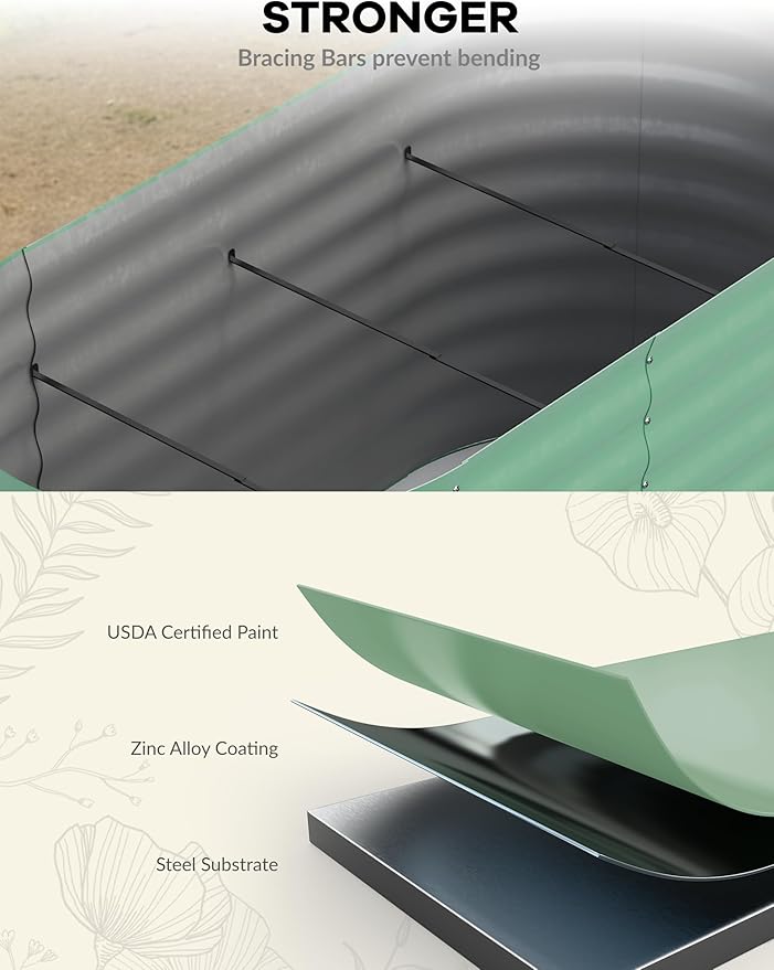2 Pcs Raised Garden Beds Outdoor 4x2x2 ft - Galvanized Steel Planter Box for Vegetables, Flowers, Rust-Resistant Garden Box, Easy Assembly Raised Beds, Durable Planters for Outdoor Plants, Green