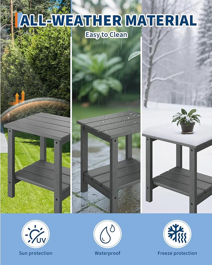 GarveeLife Outdoor Rocking Chair Set of 2 with Side Table, HDPE Weather Resistant Patio Rocking Chair Porch Rocker with Wood Texture & 380 LBS Support for Deck, Pool, Backyard, Gray