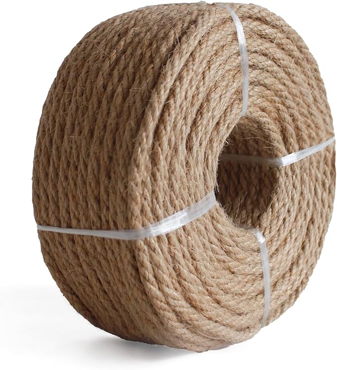 RIOOP Natural Jute Twine Rope 164 Feet 5mm, Heavy Duty Premium Garden Twine String for Crafts, Gardening Deals, Cat Scratching & Macrame Cord, for Climbing Plants, Halloween Decor