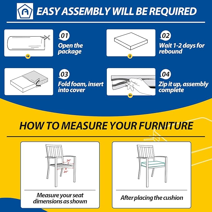 AAAAAcessories Outdoor Seat Cushions for Chairs, Waterproof, Fade-Resistant, 24" x 24" x 4", Patio Furniture Replacement Cushions, Set of 2, Dark Gray