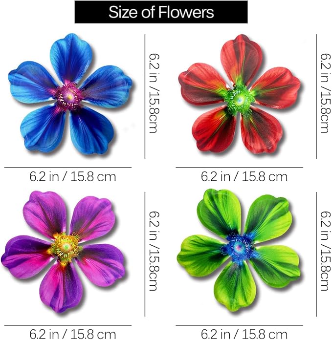 Giyyomtr Metal Flowers Wall Decor - 4pcs Metal Flower Wall Art Hanging Decorations for Outdoor Fence Garden Yard Patio Decor, Gift for Mom Friends