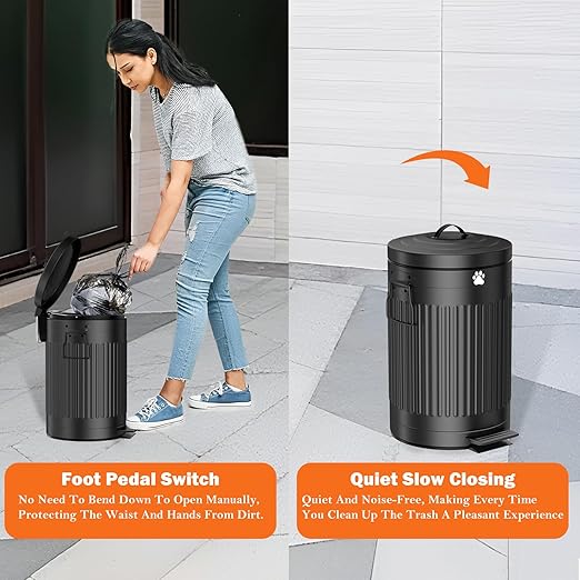 Dog Poop Trash Can Outside, 12L/3.1Gal Metal Dog Waste Trash Can with Lid, Foot Pedal, Waste Container with 40 Bags, Pet Poop Bucket with Lid Soft Close for Pet, Round Black Can