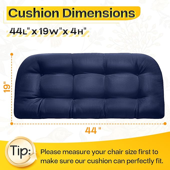 MAGIC ELEPHANT Outdoor Bench Cushion, Memory Foam Loveseat Cushion for Patio Furniture Wicker Chair, Settee Porch Swing Seat Cushion, 44 x 19 Inches (Blue)