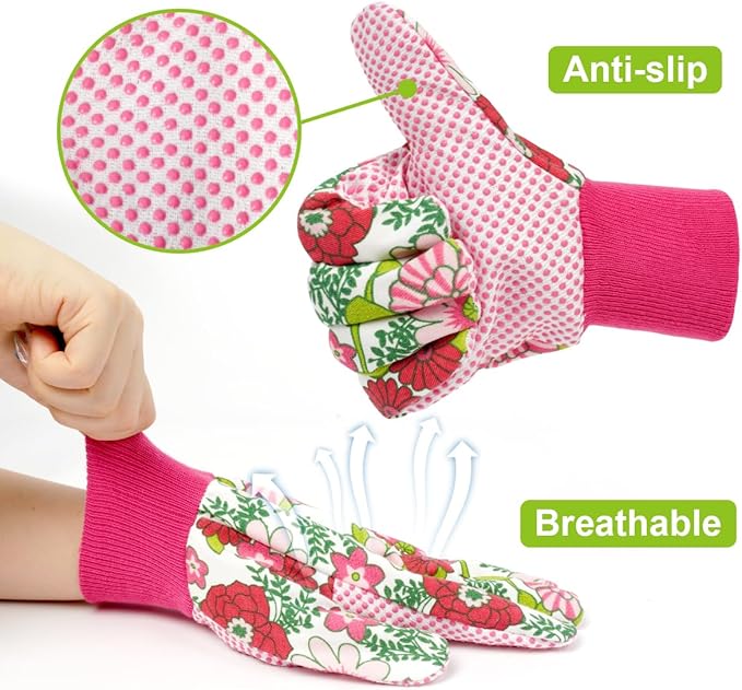 Ainiv Floral Gardening Gloves for Women/Ladies, Non-Slip Garden Work Gloves,Breathable Yard Work Glove Light Working Gloves