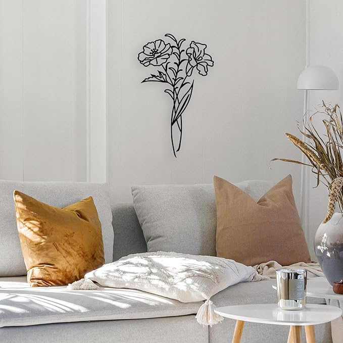 DUOOLN Metal Flowers Wall Art Decor, Minimalism Flower Hanging Iron Wall Decoration, Modern line Painting Wall Art Sculpture Sign，Home Bedroom Bathroom Outdoor Indoor Kitchen Decor