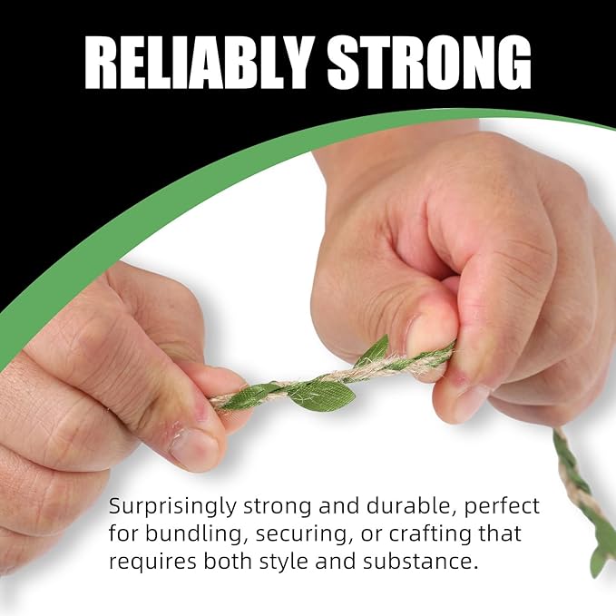 Natural Jute Twine with Green Leaf - 33 Feet (10 Meters) | Decorative Garden String for Gift Wrapping, Crafts, Wedding Decor