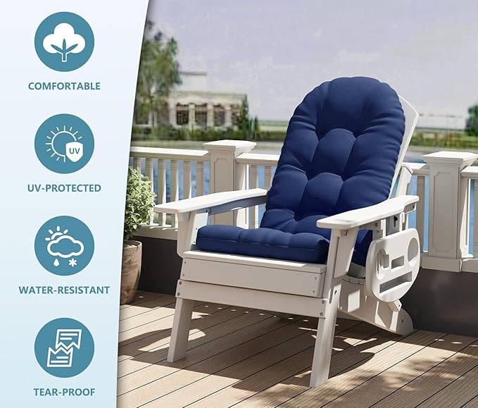Adirondack Chair Cushion, Thickened High Back Patio Cushions with Ties and Non-Slip Bottom, Water-Resistant and UV-Protected Patio Chair Cushion for Indoor and Outdoor, Dark Blue