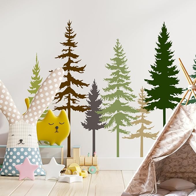 8pcs Large Pine Tree Stencils 4 Styles Reusable Tree Wall Stencils 32.5'' - 34'' Tall Forest Mural Drawing Templates for Wall DIY Art Crafts Painting Garden Wood Fence Tile