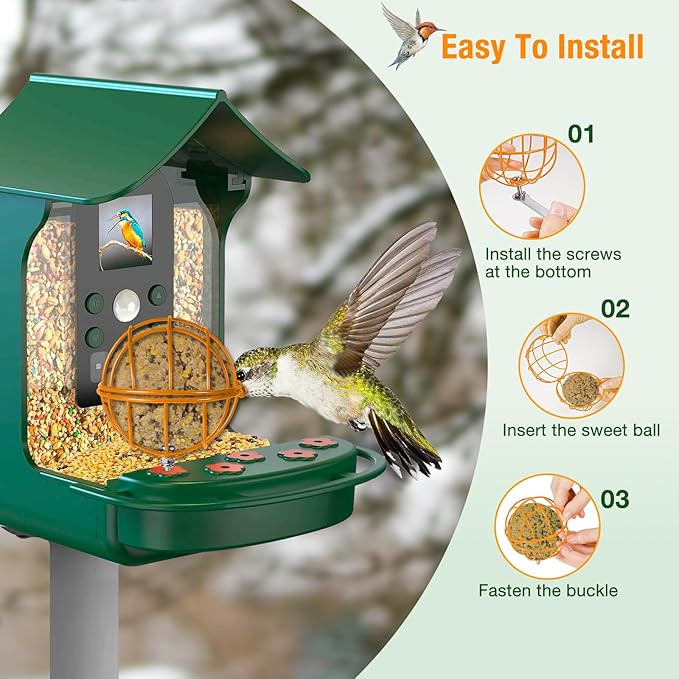 Metal Suet Ball Holder for Bird - Compatible with Most Outdoor Smart Feeders - Round Suet Ball Holder for Outdoors Bird Feeder Accessories with 5mm Screw (Orange)