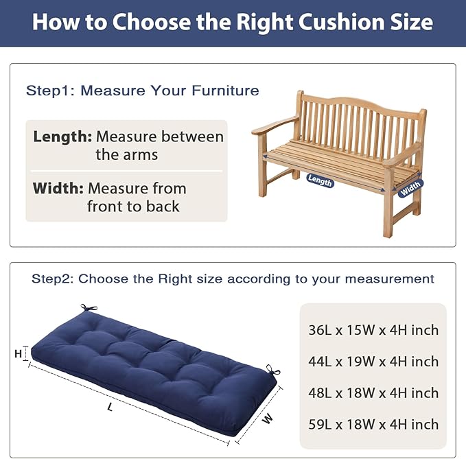 4" Thick Outdoor Bench Cushion 36x15x4 Inch, Waterproof Patio Furniture Cushions, Bench Seat Cushion for Porch Swing, Window, Indoor