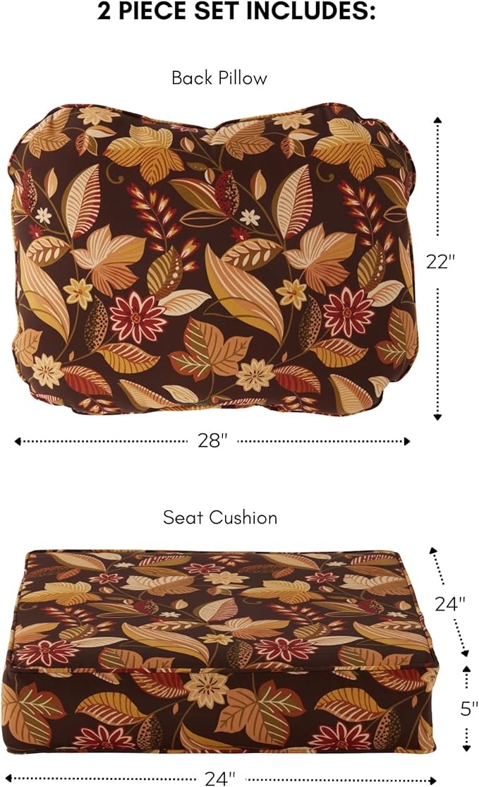 Greendale Home Fashions Outdoor Reversible 2-Piece Deep Seat Cushion Set, Russet Floral