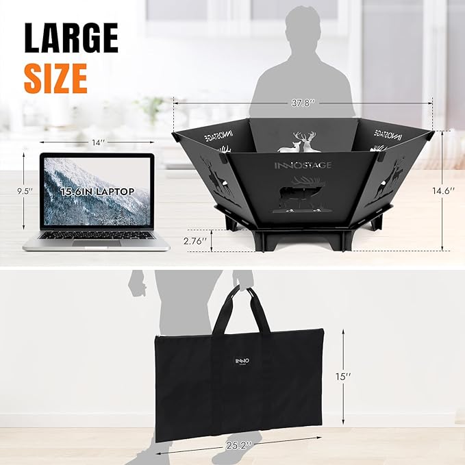 Fire Pit for Camping- 37.8 Inch Collapsible Firepit for Patio Outside Wood Burning Outdoor Indoor BBQ Picnic Foldable Fire Pits Bonfire of Backyard Patio with Portable Tote Bag