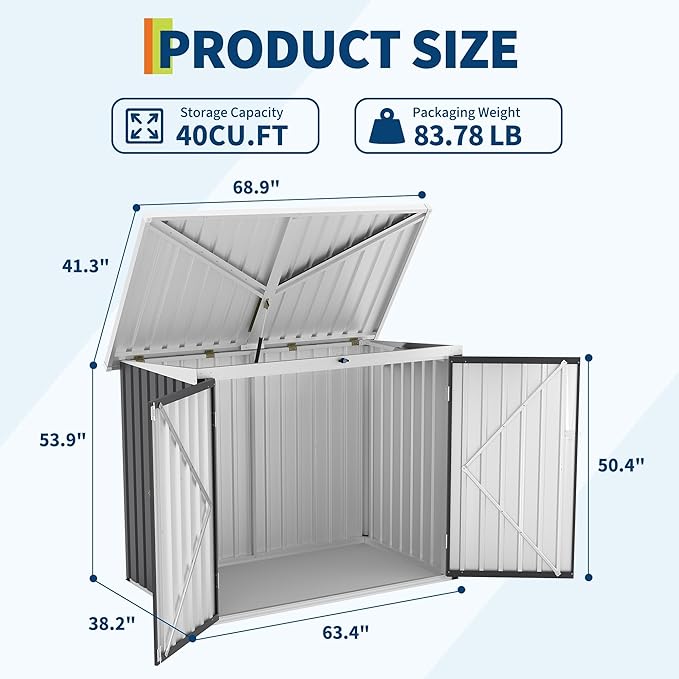 Outdoor Trash Can Storage Box with Lock Latch & Sloped Roof, Outdoor Storage Shed with Galvanized Steel Trash Bin Enclosure for Backyard, Patio & Garden Tool Organization