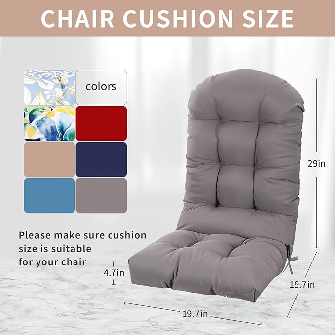Adirondack Chair Cushions Set of 2, High Back Patio Chair Cushions 48 x 19.7 x 4.7 Inch, Indoor/Outdoor Thickened Rocking Chair Cushion, Fade-Resistant & Waterproof (Grey)