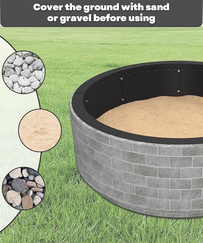 31 Inch Smokeless Fire Pit Ring Insert Outdoor, Heavy Duty Metal Steel DIY Firepit Rim Liner Round Campfire Rings for Outside Wood Burning Above or In-Ground, Black