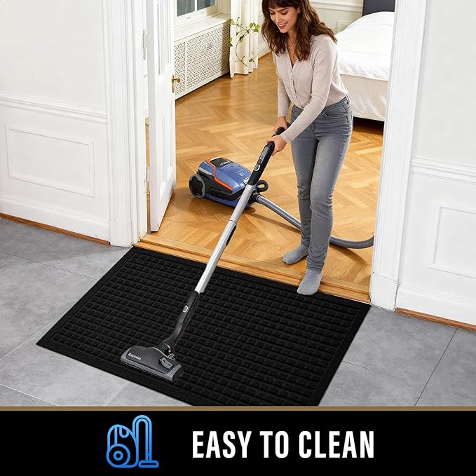 PLEASOR Front Door Mat Indoor Outdoor Entrance, Dirt Resistant and Absorbent Doormat, Sturdy Non-Slip Backing Entry Mat, Fade Resistant, Easy Clean Low-Profile Entryway Mat, 29x17, Black