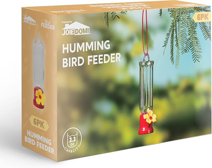 JOIEDOMI Set of 6 Mini Hummingbird Feeders with Hanging Wires, Transparent Outdoor Humming Bird Feeder Set with 3 Cleaning Brush for Patio, Outside, Lawn, Backyard, Garden, Easy to Clean