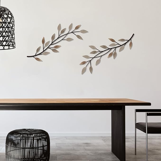 LWHZHE 2 Pieces Vintage Tree Leaf Wall Art Vine Metal Bathroom Wall Decor Olive Branch Wall Decor Living Room Tree Wall Art for Outdoor Hallway Kitchen Garden (Rustic Brown)