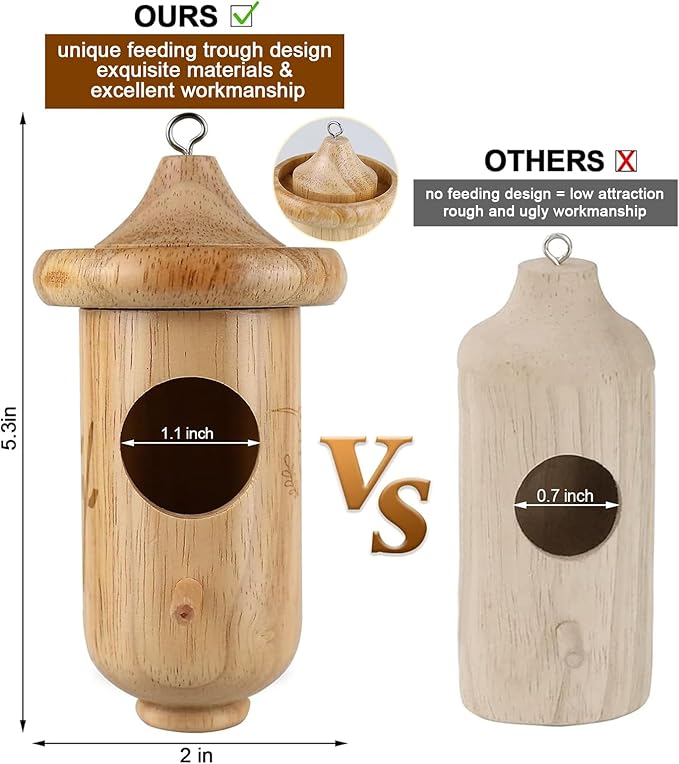 Hummingbird House for Outside Hanging, Wooden Hummingbird Gifts Nest 3 Pack with Hemp Ropes, Gardening Gifts Humming Bird Houses Home Decoration