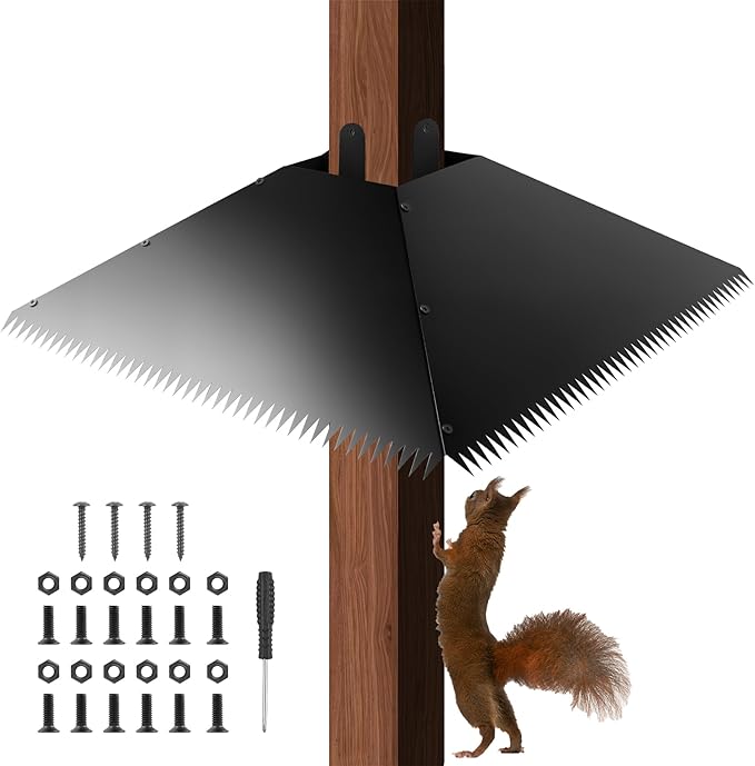 Metal Squirrel Baffle for 4x4 Post, 17 Inch Squirrel Guard for for Bird Feeder Poles, Wooden Pole Mount Squirrel Proof to Keep Squirrels and Raccoons Out of Bird feeders, Black