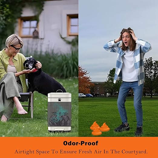 Dog Poop Trash Can Outside, 5L/1.3Gal Metal Dog Waste Trash Can with Lid, Foot Pedal, Pet Waste Container with 40 Bags, Poop Bucket with Lid Soft Close for Pet, White