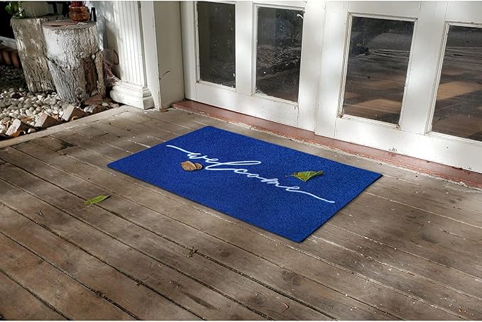 AAZZKANG Blue Door Mat Outdoor Entrance Welcome Doormat Large with Non Slip Rubber Backing Outside Inside Door Mats for Entryway,High Traffic Areas