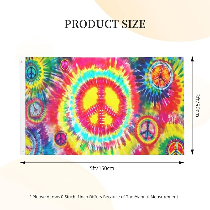 Tie Dye Peace Flag 3x5 Ft Breeze Rainbow Color Hippie Flag Outdoor Indoor Outside Garden Yard Banner Decorative With Metal Grommets Sign