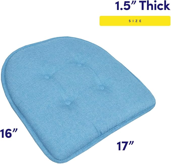 Sweet Home Collection Chair Cushion Memory Foam Pads Tufted Slip Non Skid Rubber Back U-Shaped 17" x 16" Seat Cover, 2 Count (Pack of 1), Turquoise