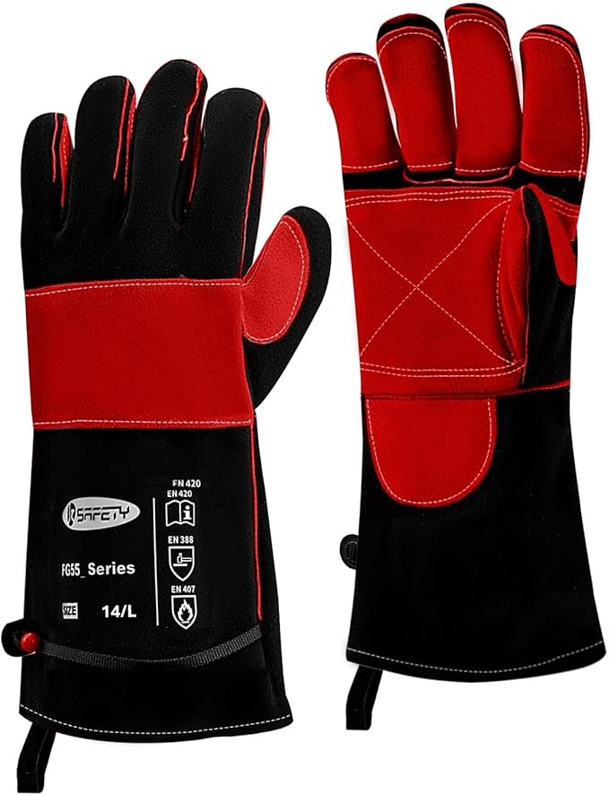 JKSafety Welding Gloves for Men,932°F Heat Resistant Gloves Mitts for Welders,Stick,Tig,Mig,Forge,Oven,Fireplace,Furnace