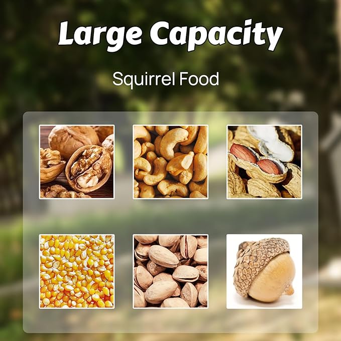 Squirrel Feeders for Outside，Squirrel Feeder with Foldable Metal Front Panel Perch Funny Metal Chipmunk House Hanging Tree Boxes Easy to Refill