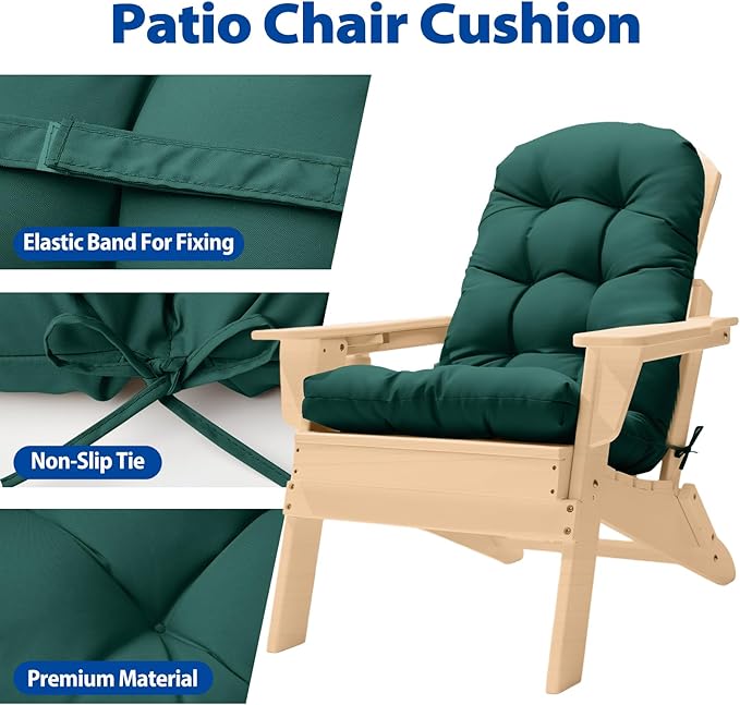 Adirondack Chair Cushion,High Back Patio Cushions with Adjustable Ties, 48.8 x 20.4 x 4.3,Waterproof Tufted Pillow,Fade Resistant Seat Rocking Chair Cushion for Indoor/Outdoor,Hunter Green,1