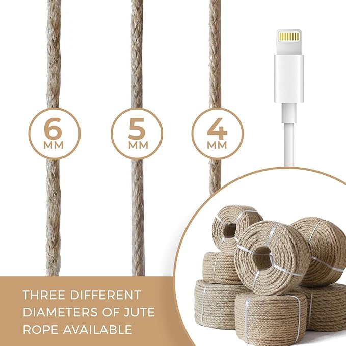 RIOOP Natural Jute Twine Rope 164 Feet 4mm, Heavy Duty Garden Twine String for Crafts, Gardening Deals, Cat Scratching & Macrame Cord, Climbing Plants, Halloween Decor