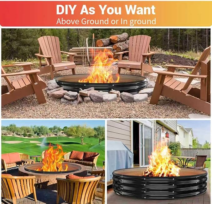 72 Inch Extra Large Fire Pit Ring for Outside, Heavy Duty Wood Burning Firepits & Outdoor Fireplace,12'' Tall High Heat Resistant Fire Bowl Galvanized Steel Portable for Backyard Bonfire,Patio,Camping