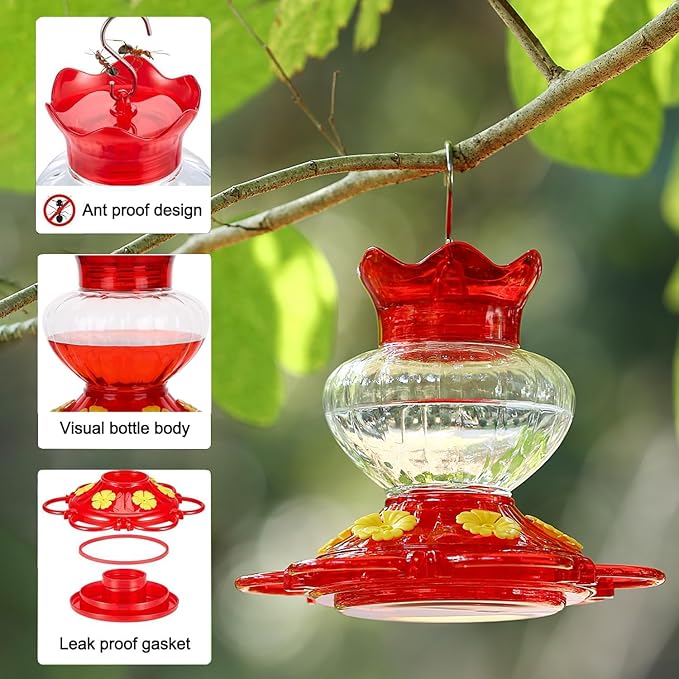 Plastic Hummingbird Feeders for Outdoors Hanging, 2 Pack 13 Ounces Ant and Bee Proof Small Hummingbird Feeders with 6 Feeding Ports and Perches for Outside Garden Décor