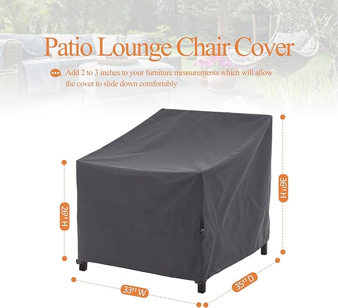 WJ-X3 Patio Chair Cover, Outdoor Lounge Cover, Heavy Duty, Waterproof Lawn Patio Chair Covers, 33W x 35D x 36H, Grey, 2-Pack