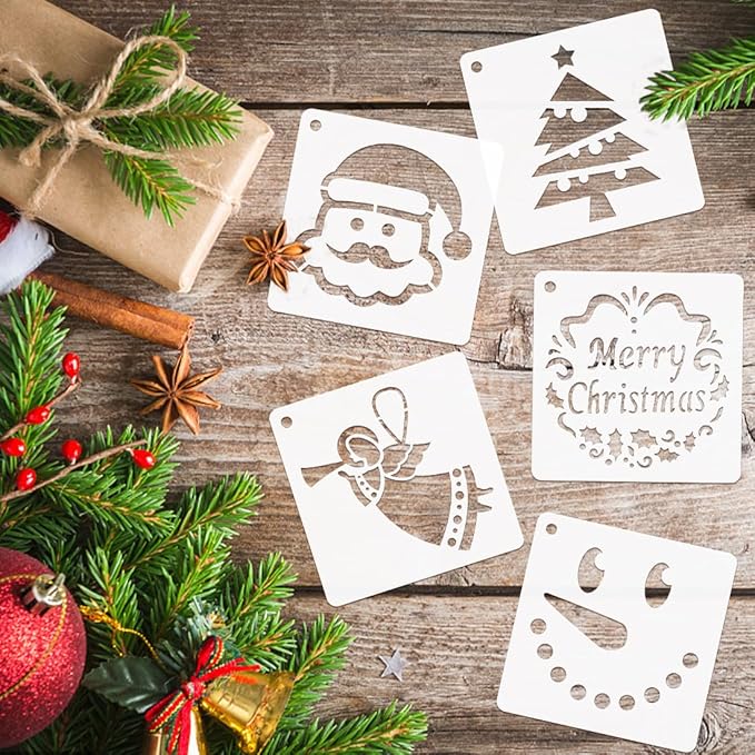 50 PCS Christmas Painting Stencils Reusable Christmas Stencils for Painting on Wood Rocks Canvas Fabric Glass Pottery 4x4 Inch