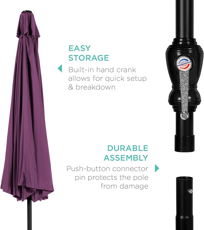 Best Choice Products 10ft Outdoor Steel Polyester Market Patio Umbrella w/Crank, Easy Push Button, Tilt, Table Compatible