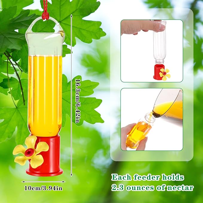 10 Pack Small Hummingbird Feeder for Outdoors Mini Hummingbird Feeders with S Hook Cleaning Brush Plastic Single Hummingbird Feeders for Outdoors Window Hanging