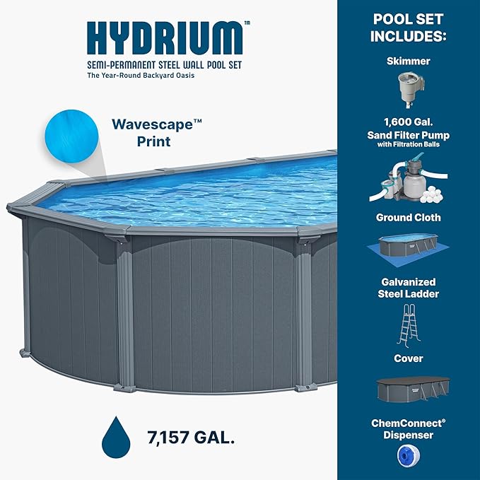 Bestway Hydrium 24' x 12' x 52" Oval Steel Wall Above Ground Pool Set