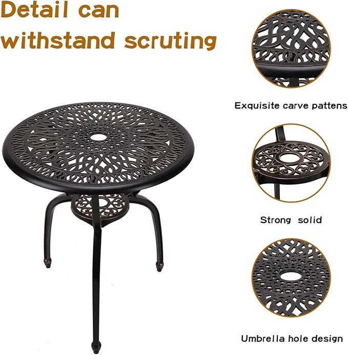 JARDIN DE CENTENNIAL 3-Piece Patio Bistro Furniture Set Cast-Aluminum Bistro Table Set for Lawn,Garden,Backyard (YILI Copper)