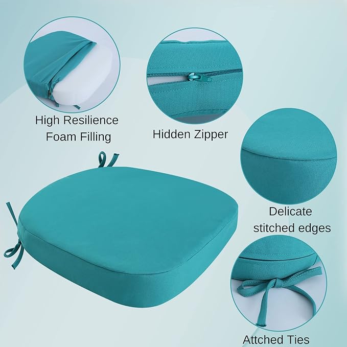 idee-home Outdoor Chair Cushions Set of 4, 17" x 17" x 2" Thick D-Shaped Patio Furniture Outdoor Seat Cushions Waterproof with Ties, Dining Pads