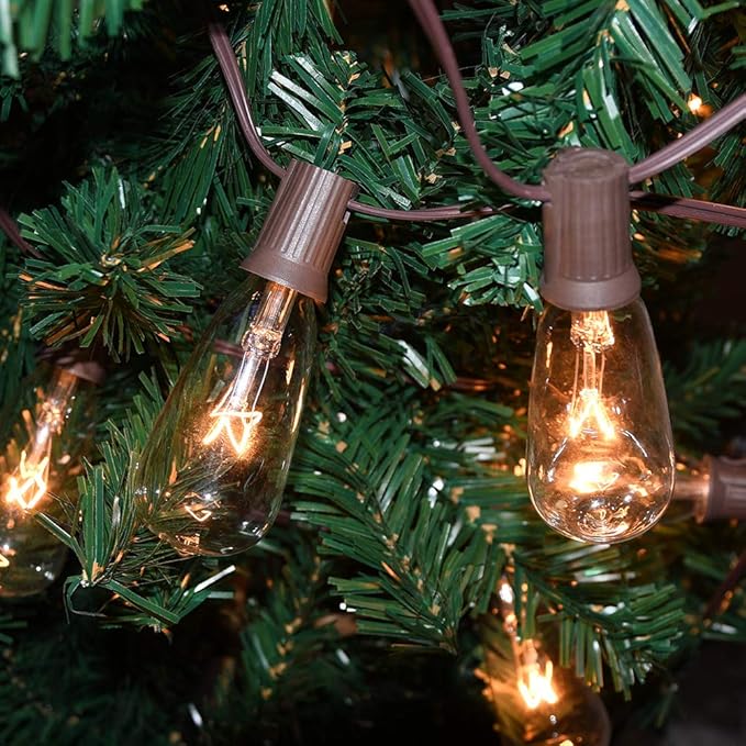 GOOTHY 10Ft Outdoor String Lights with 11 Clear Edison Bulbs (1 Spare) - C9/E17 Base Vintage Patio String Lights - UL Listed for Backyard Wedding Garden Decor - Brown