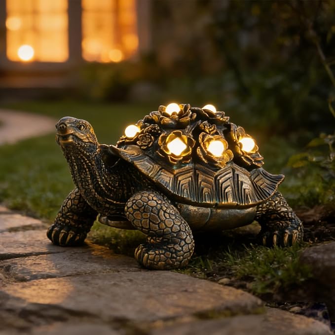 Outdoor Solar Turtle Decor - Resin Succulent Planter with Waterproof LED Shell, Unique Garden Gift for Plant Lovers for Patio, Balcony, Yard Ornament
