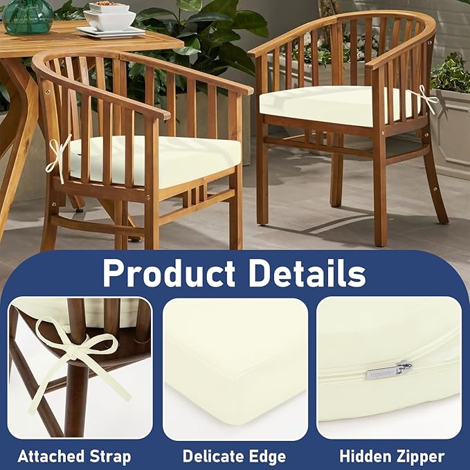 Topotdor Outdoor Chair Cushions Set of 4, 17"x16"x2" Waterproof Patio Chair Cushions for Outdoor Furniture, Round Corner Outdoor Seat Cushions Color Fastness Chair Pads with Ties, Cream