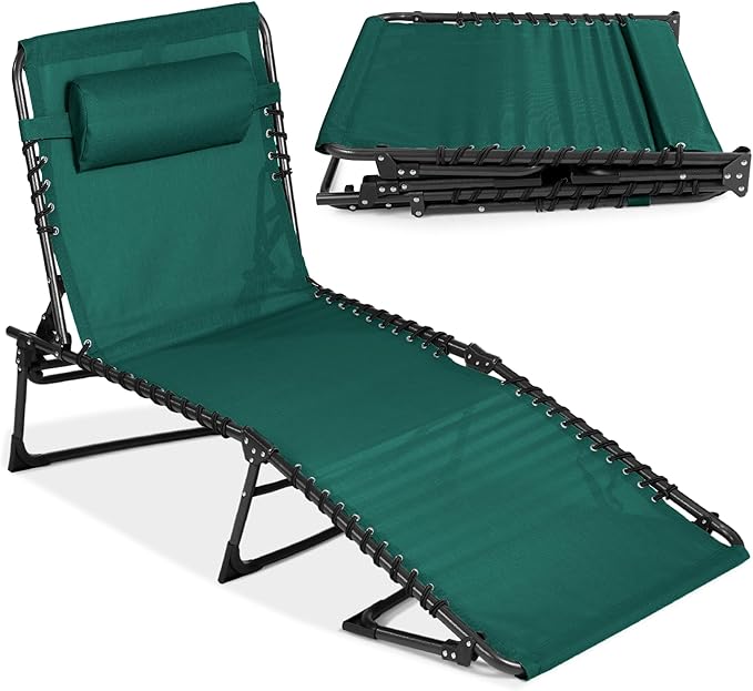 Best Choice Products Patio Chaise Lounge Chair, Portable Outdoor Folding Recliner for Lawn, w/ 8 Positions, Handles, 300lb Capacity - Forest Green