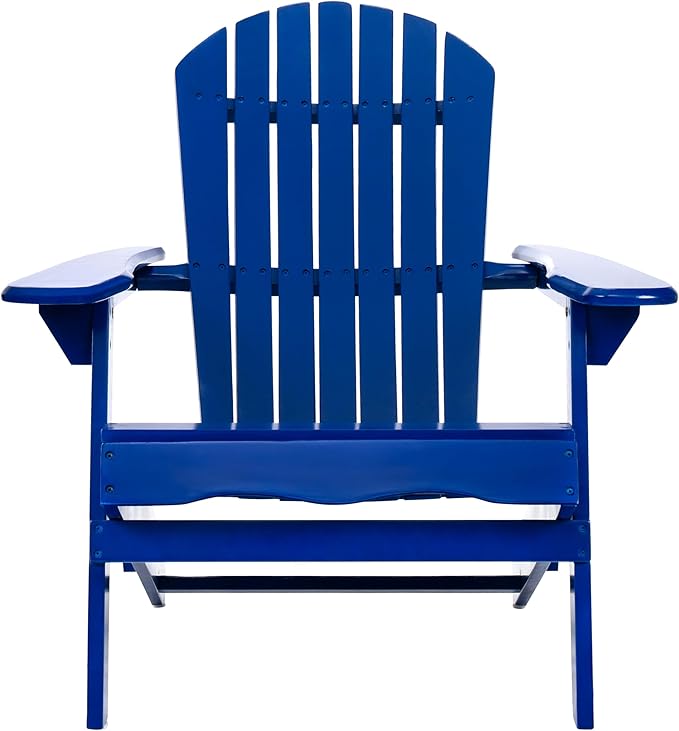 Merax Folding Adjustable Acacia Wood Adirondack Chairs, Water Proof Outdoor Wooden Fire Pit Lounge Reclining Chair for Yard, Garden, Patio, Blue