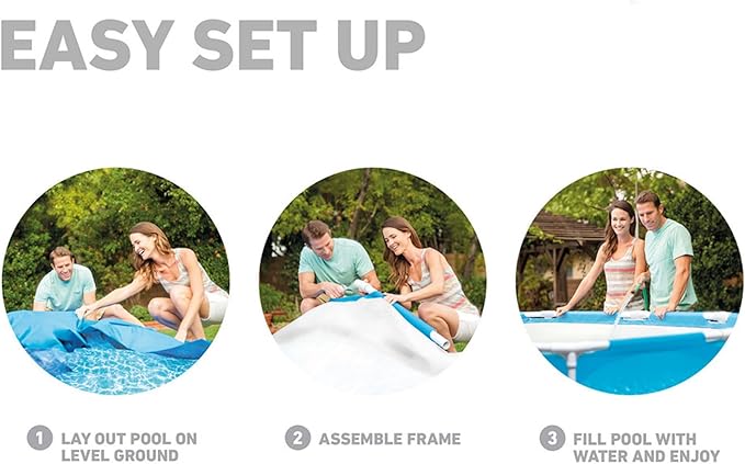 Intex Metal Frame 12 ft x 30 in Round Above Ground Outdoor Backyard Swimming Family Pool for Kids and Adults Ages 6 and Up, Blue